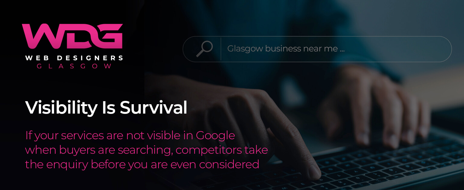 Search results on laptop showing Glasgow business services and map listings