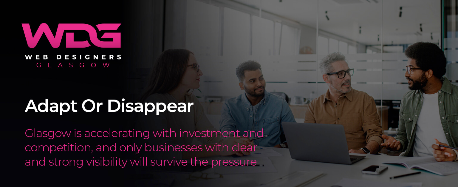 Glasgow skyline with bold overlay text emphasising business survival and adaptation